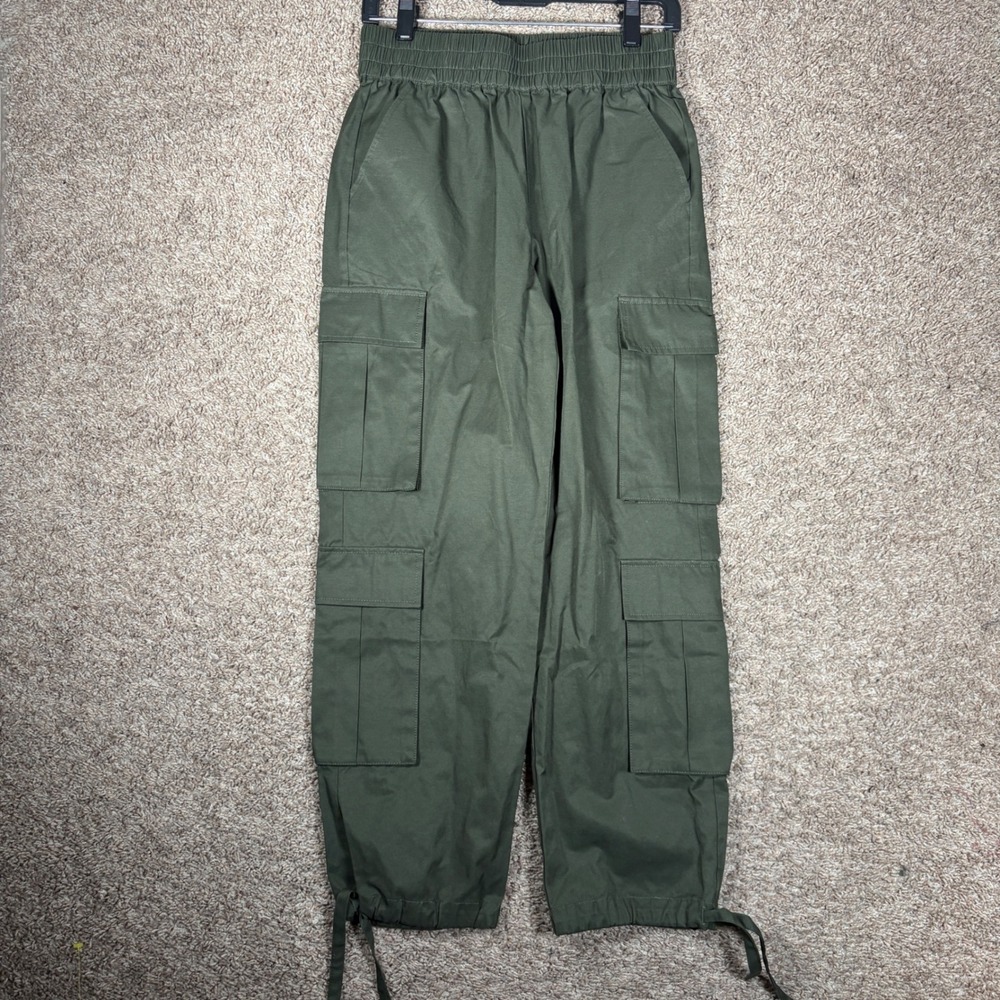 Forever 21 Women Olive Green‎ High Waisted Elastic Cargo Pants Drawstring Hem M